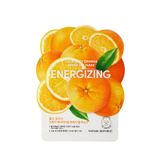 Nature Republic Cold Juicy Orange Fresh Gel Mask Energizing, sachet couvert de tranches et oranges entieres