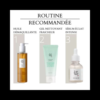 Routine recommandee Beauty of Joseon en 3 etapes - huile demaquillante, gel nettoyant prune verte et serum eclat
