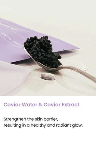 Cuillere de caviar noir posee sur sachet violet BIODANCE illustrant l'ingredient Caviar Water et Caviar Extract