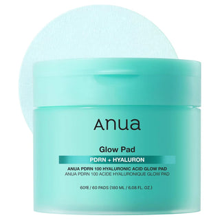 ANUA PDRN Hyaluronic Glow Pad 60 pads - pot turquoise ferme avec disque exfoliant depassant du couvercle