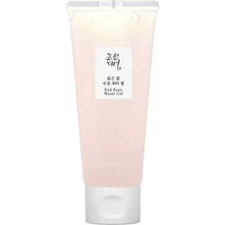 Tube Beauty of Joseon Red Bean Water Gel vu de face, gel rose translucide visible a travers l'emballage