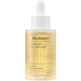 Flacon pipette jaune dore BIODANCE Skin Glow Vital Ampoule 50 ml sur fond blanc