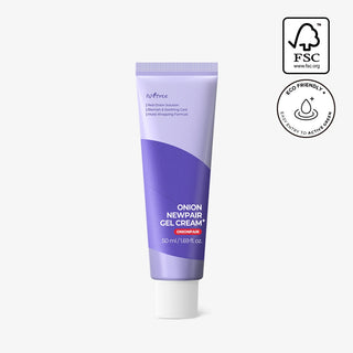 Tube Isntree Onion Newpair Gel Cream avec certifications FSC et Eco Friendly sur fond blanc