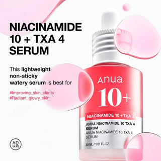 Flacon ANUA Niacinamide 10+ TXA 4 Serum avec bulles de gel rose - texture legere et aqueuse