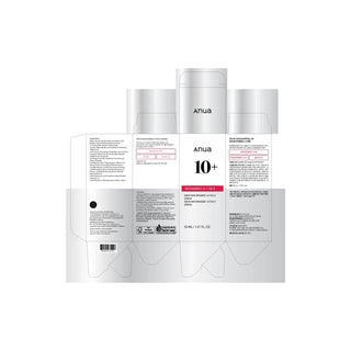 Emballage deplie du serum ANUA Niacinamide 10+ TXA 4 avec liste INCI et informations en anglais et coreen