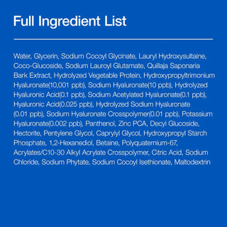 Liste complete des ingredients du nettoyant Anua Hyaluronic Acid Foam Cleanser sur fond bleu