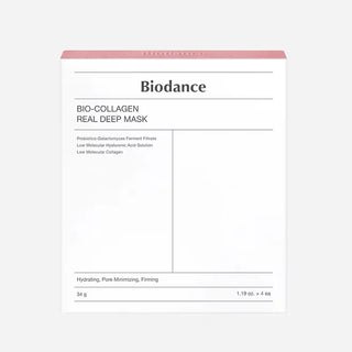 Biodance Bio-Collagen Real Deep Mask - boite blanche et rose avec quatre sachets vue de face