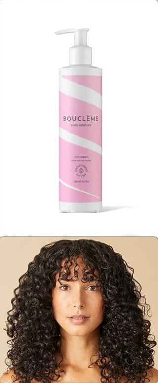 Boucleme Curl Cream et resultat sur cheveux boucles bruns, femme aux boucles definies