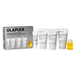 Coffret Olaplex Healthy Hair Discovery avec boite argentee et 5 mini produits N.0.5, N.4, N.5, N.6, N.7