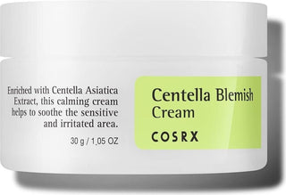 COSRX Centella Blemish Cream 30g - vue rapprochee du pot blanc et etiquette verte Centella Asiatica