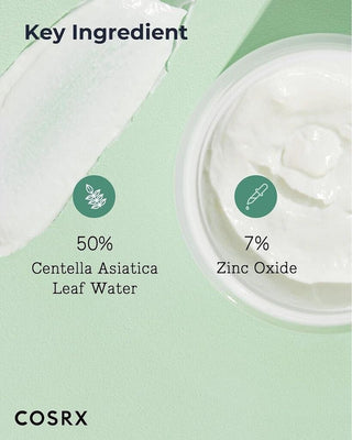 COSRX Centella Blemish Cream - ingredients cles 50% Centella Asiatica et 7% Zinc Oxide avec texture creme blanche
