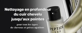 COSRX PEPTIDE-132 Shampoo - flacon sur fond dore, nettoyage en profondeur du cuir chevelu aux pointes