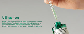 Utilisation du Miracle Serum SOME BY MI - main prelevant le serum a la pipette, instructions en francais