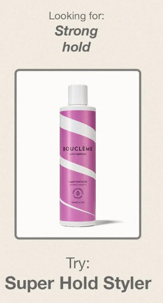 Fiche conseil Boucleme - fixation forte avec le Super Hold Styler sur fond beige