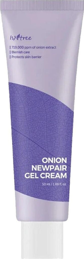 Tube lavande Isntree Onion Newpair Gel Cream 50 ml avec motif feuille violet sur fond blanc