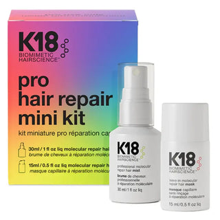 K18 Pro Hair Repair Mini Kit - boite arc-en-ciel avec brume moleculaire 30 ml et masque sans rincage 15 ml