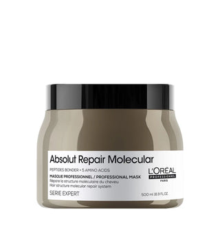 Pot L'Oreal Professionnel Absolut Repair Molecular masque 500ml, couvercle noir et etiquette doree