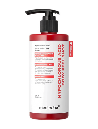 Flacon pompe rouge et blanc MEDICUBE Hypochlorous Acid Body Peel Shot - 280 ml