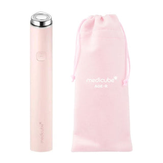 Appareil MEDICUBE AGE-R Booster Pro Mini Plus rose avec sa pochette de rangement assortie