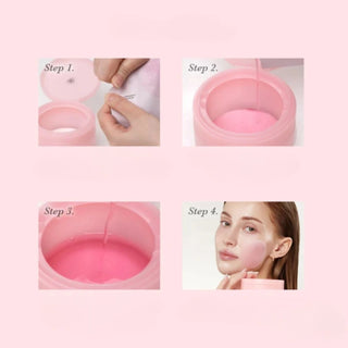 Schéma utilisation en 4 étapes des toner pads medicube PDRN Pink Collagen - application du pad sur la joue