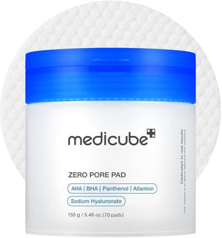 Pot Medicube Zero Pore Pad 2.0 avec pad exfoliant rond texture gaufree visible derriere le pot