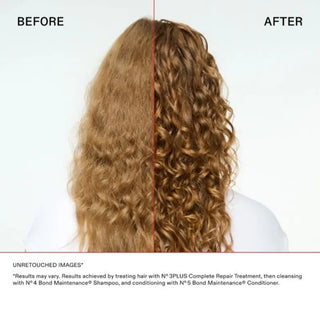 Comparaison avant/après cheveux bouclés blonds traités avec OLAPLEX No.3 Plus - boucles définies et brillantes