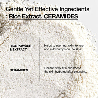 ANUA Rice Enzyme Cleansing Powder - gros plan poudre blanche fine avec ingredients cles riz et ceramides