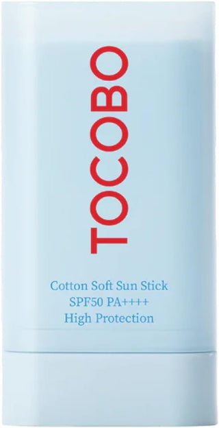 TOCOBO Cotton Soft Sun Stick SPF50+ PA++++ - stick solaire bleu clair sur fond blanc