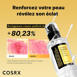 COSRX Snail 96 Mucin Power Essence - resultats cliniques avant-apres soulagement cutane +80%