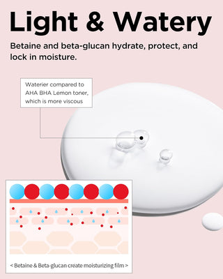 Schema texture aqueuse du TOCOBO Vita Berry Pore Toner avec explication betaine et beta-glucane