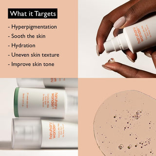 Haruharu Wonder Centella TXA Serum - mosaique utilisation, flacons empiles, texture gel et liste des cibles