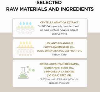 Ingredients cles SKIN1004 Centella Light Cleansing Oil - centella asiatica, tournesol, olive, bergamote, jojoba