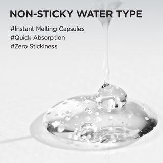 Infographie SKIN1004 Centella Ampoule - texture aqueuse non collante, capsules fondantes, absorption rapide