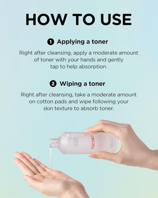 Mode d'emploi du toner TOCOBO AHA BHA Lemon verse dans la paume avec deux methodes d'application