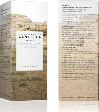 Pipette versant le serum SKIN1004 Centella Ampoule dans la main, texture aqueuse limpide et fluide