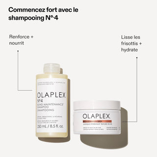 Olaplex Rich Hydration Mask pot blanc a cote du shampooing N.4 Bond Maintenance sur fond beige