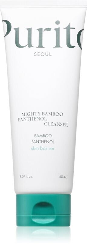 Tube PURITO Mighty Bamboo Panthenol Cleanser 150ml à bouchon vert - gel nettoyant barrière cutanée vue frontale