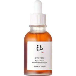 Beauty of Joseon Revive Serum Ginseng Snail Mucin - flacon compte-gouttes ambre sur fond blanc