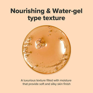 Beauty of Joseon Revive Serum Ginseng Snail Mucin - texture gel ambre avec bulles sur fond peche