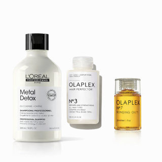 Trio cuir chevelu sain - shampooing L'Oreal Metal Detox, soin Olaplex No.3 Hair Perfector et huile Olaplex No.7 Bonding Oil