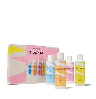 Boucleme Starter Kit - coffret rose et jaune avec quatre flacons shampoing, apres-shampoing, curl cream et gel