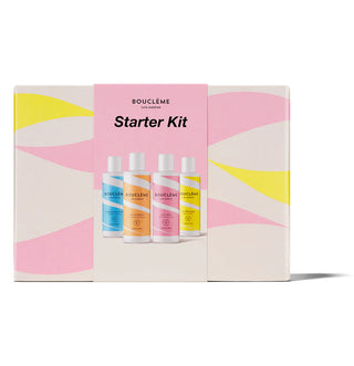 Boucleme Starter Kit - coffret ferme rose et jaune avec quatre miniatures de flacons visibles